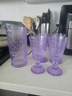 Purple Embossed Glass Pitcher