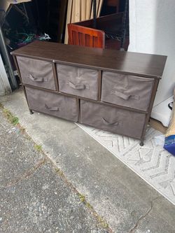 Nice  5 Drawer Storage Dresser, Modern 2-Tier MDF Wide Chest Fabric Organizer Brown