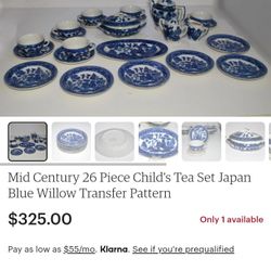 Mid Century 26 Piece Child's Tea Set Japan Blue Willow Transfer Pattern
