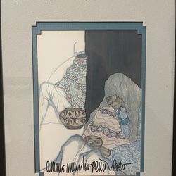 Amado Peña Jr Hand Signed Southwestern Print Native Women Pottery 5x8 Framed