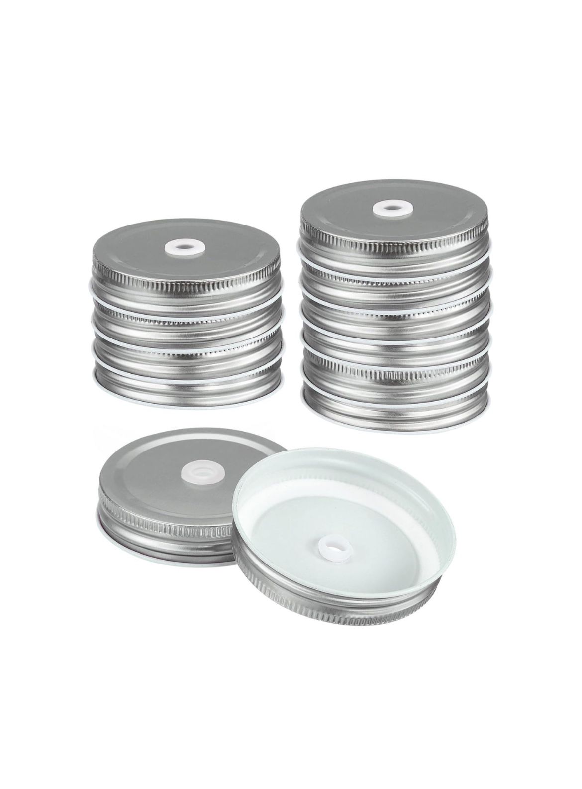 12Pcs Reusable Mason Jar Lids with Straw Hole, Silver NEW!!