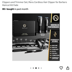 Novah® Professional Hair Clippers for Men, Professional Barber Clippers and Trimmer Set, Mens Cordless Hair Clipper for Barbers Haircut Kit Fade