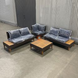 Outdoor Patio Furniture Sectional Set With Solid Wood Side Table