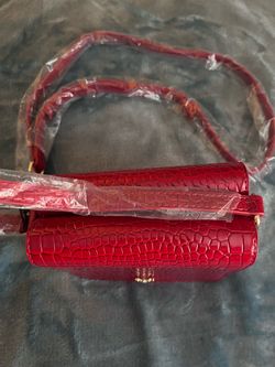 Red Croc-Embossed Structured Shoulder Bag
