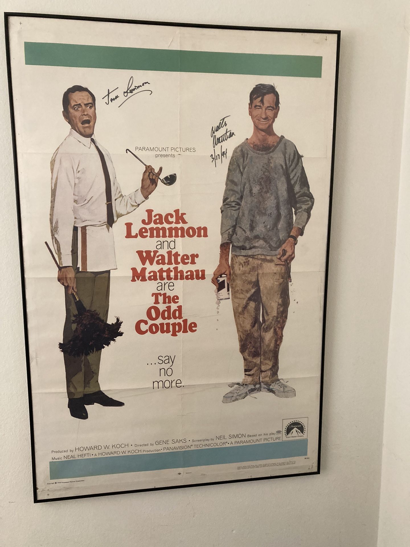 Signed Original THE ODD COUPLE Movie Poster