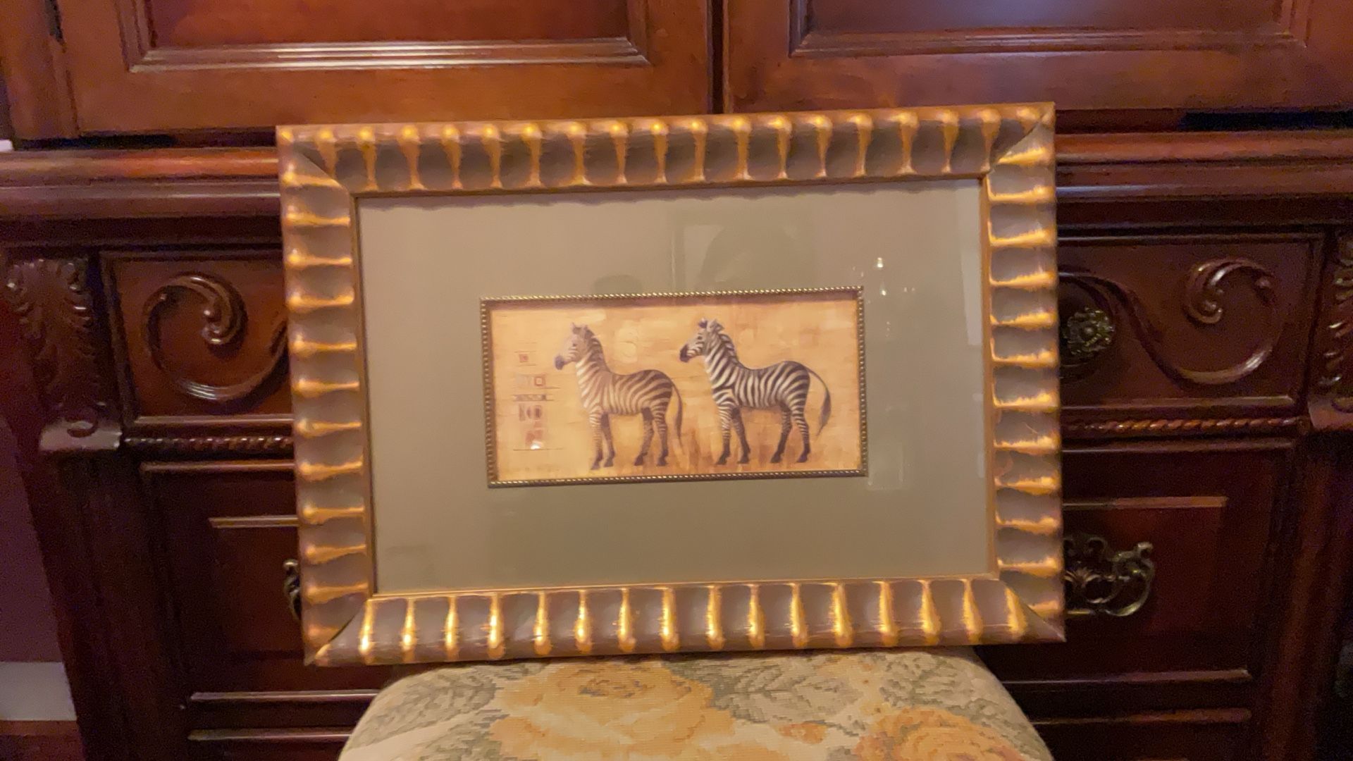 Two Zebras Gold Framed Print