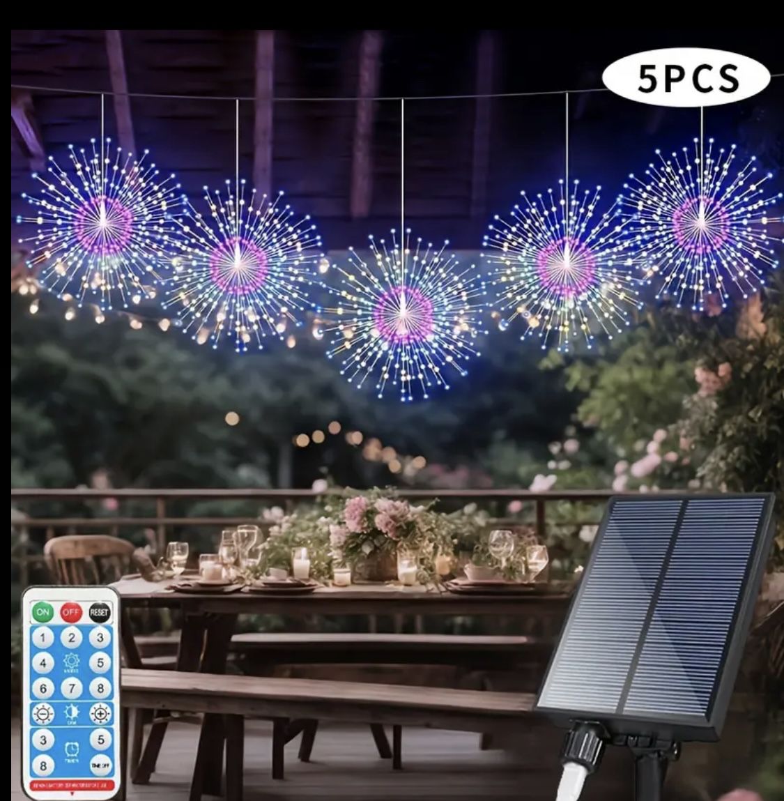 5pes solar fireworks Lights Remote Control Timer 8 Modes, waterproof good for 4th of July ,summer