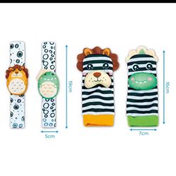 Baby Wrist Rattles Socks Newborn Animal Socks Infants Foot Finder Wrist Strap Baby Socks Sensory Toys Baby Toys 0-12 