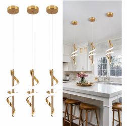 Modern Gold Spiral LED Pendant Lights – 3 Pack – New