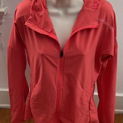 Adidas Women’s Orange Coral Hooded Nylon Lined Windbreaker, size M