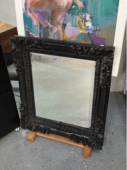 Vintage Style Ornate Black Wall Mirror with Decorative Frame  $20