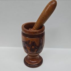 Carved Wooden Mortar and Pestle Set