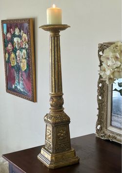 Tall Gold Ornate Pillar Candleholder