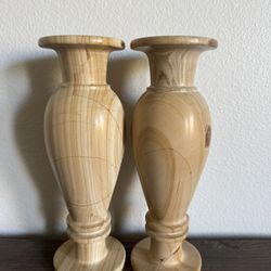 Wood (Petrified?) Turned Vases Set Of 2