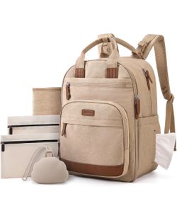 mommore Diaper Bag Backpack with Waterproof Changing Pad, Insulated Bottle Holders & Pacifier Case, Baby Diaper Bag with 2 Organizer Pouches, Stroller