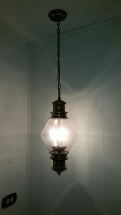 Vintage Lamp hanging down style brass color clear glass