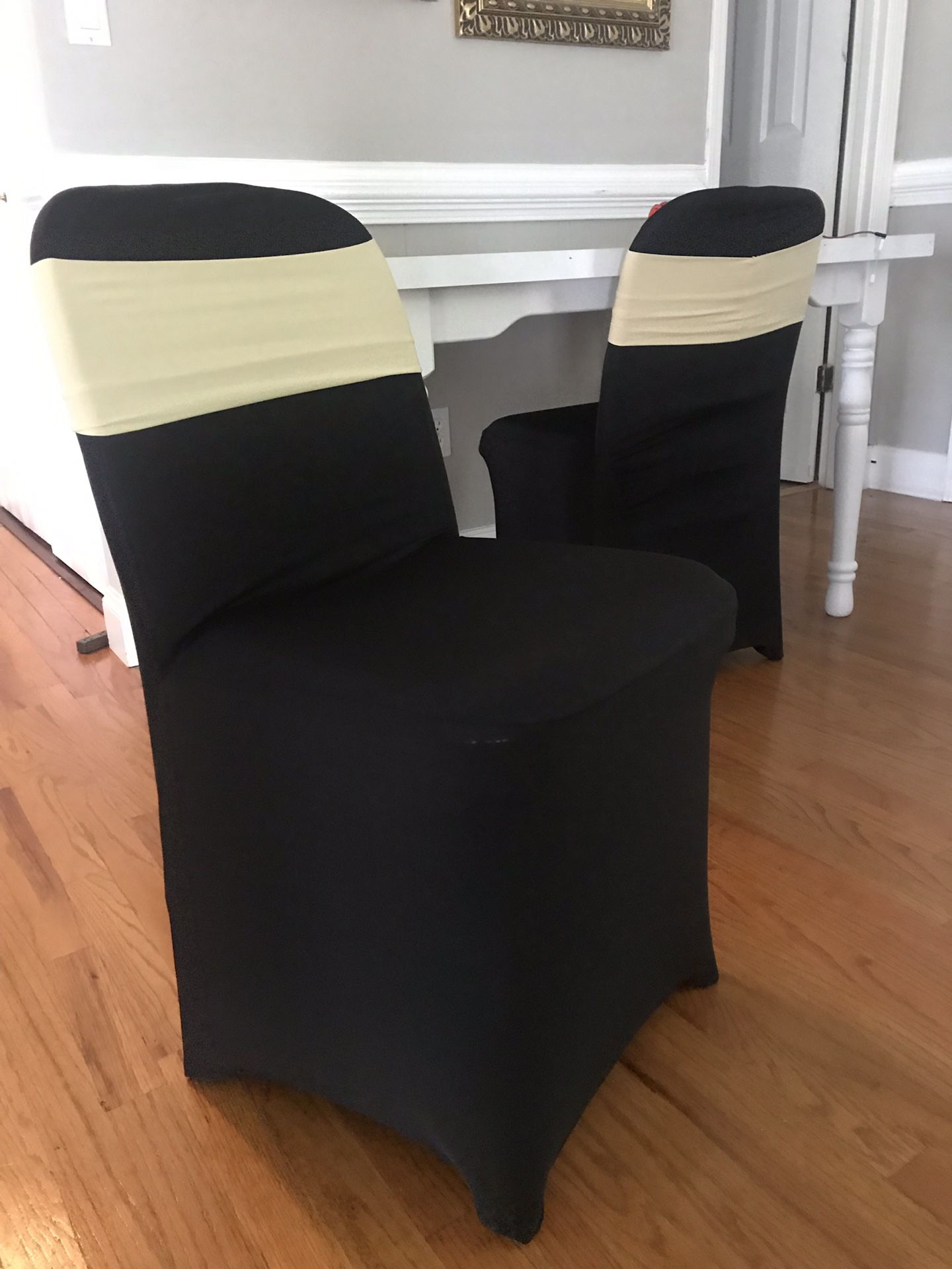 12 black chairs covers with beige