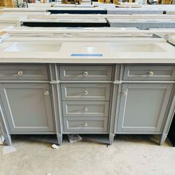 Brittany 60 in. W x 23.5 in. D Bathroom Vanity in Urban Gray with Marble Top in White  $749  