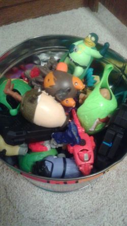 A tin full of happy meal toys