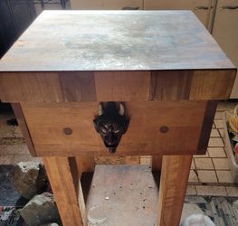 Solid butcher block w/ cat iron bottle opener