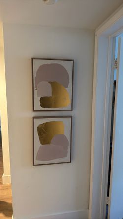 Set of 2 Modern Abstract Framed Wall Art – Gold Foil & Blush