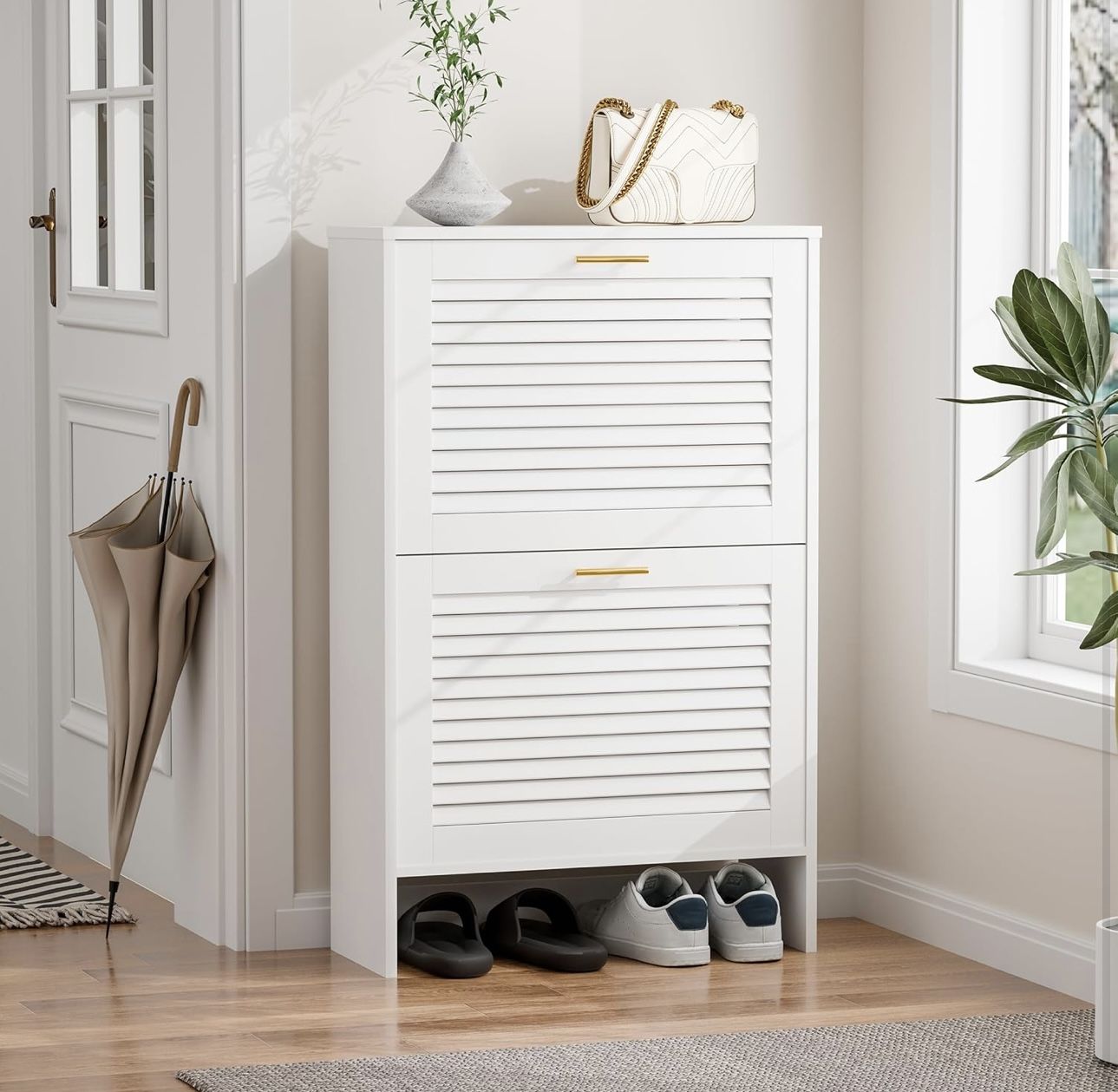 Entryway Shoe Cabinet With Two Flip Drawers 