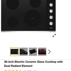 Whirlpool 30-inch Electric Ceramic Glass Cooktop with Dual Radiant Element