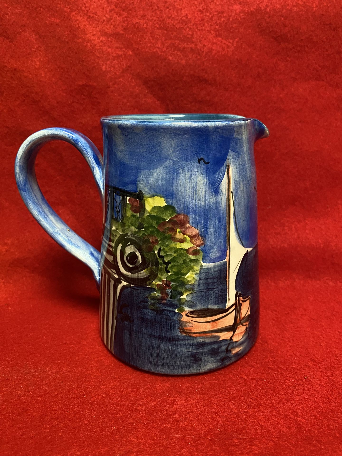 5.25 Inch Handmade Hand Painted Blue Ceramic Greek Pitcher Imported From Greece