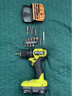 (No charger) ryobi drill and bits