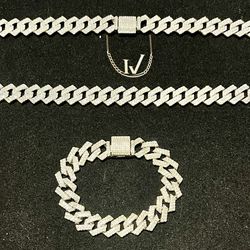 14mm Iced Miami Cuban Chain + Bracelet | Stainless Steel