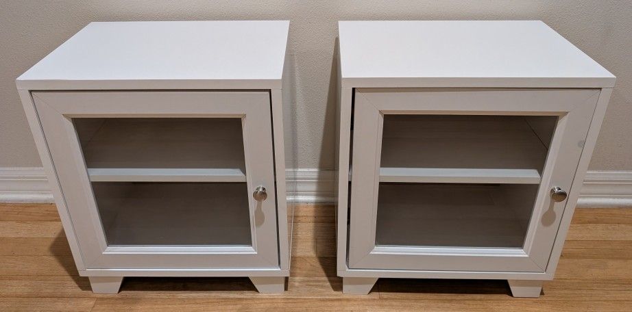 Set of White Side Table Cabinets
