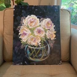 Original Art - Acrylic Painting on Wrapped Canvas - Floral/Flowers/Decorative/Vase/Accent/Modern