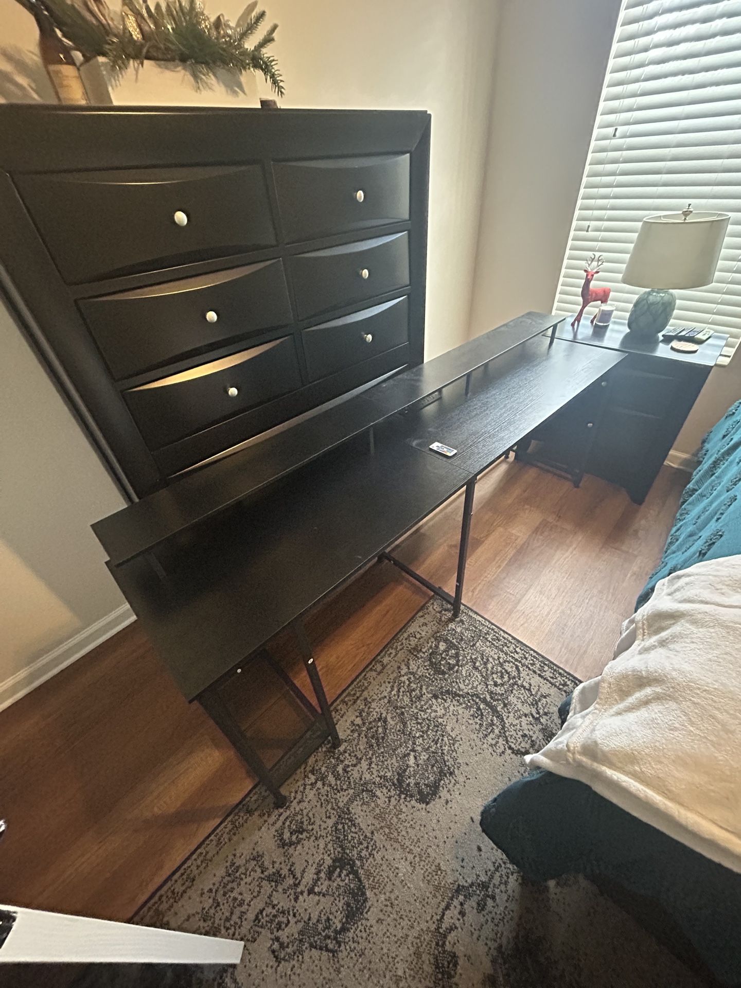 Black Desk with Outlets & Remote LED Lights – 81”