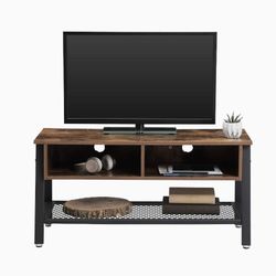 TV Cabinet, TV Stand, Lowboard, Console, Living Room Table, Sturdy with Metal Frame and Mesh Shelf, 2 Open Compartments, Used Look, Industrial Design,