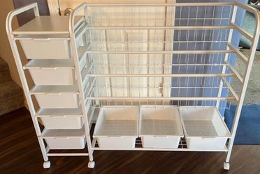 Kids Bookshelf with Toy Storage Organizer, 48 Inch Large Metal Kids Book Rack with 8 Toy Storage Bin