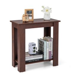 2-Tier Modern Compact End Table with Storage Shelf