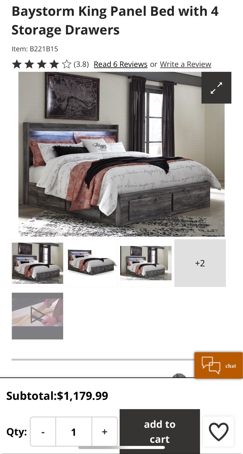 Baystorm King Panel Bed with 4 Storage Drawers 