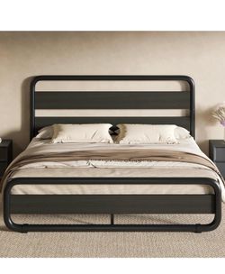 Full Size Black Metal Bed Frame – Oval Design Headboard