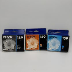 GENUINE LOT 3 EPSON #159 INK STYLUS PHOTO R2000 T1592 T1598 T1599 Blck Ornge Cya