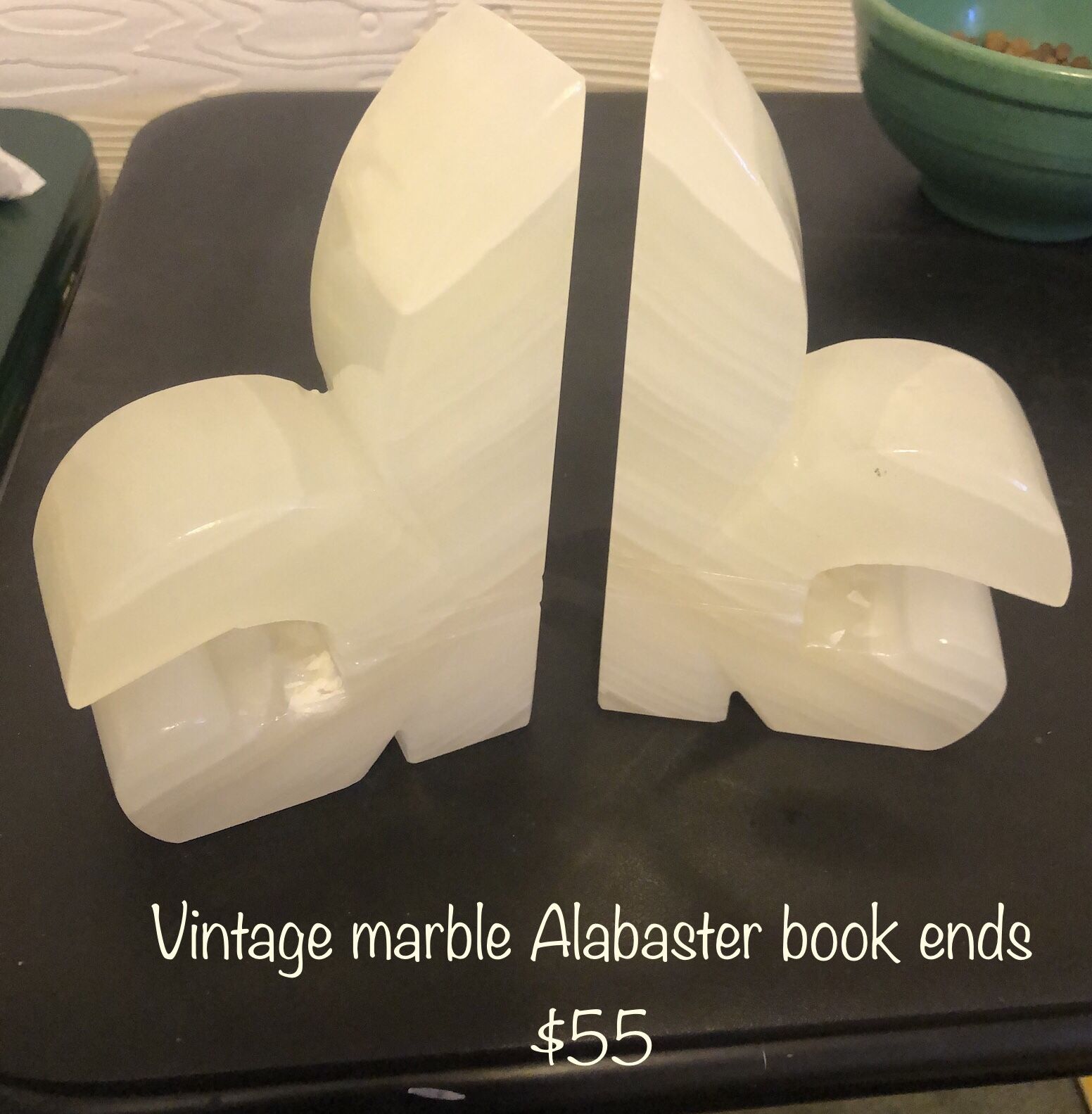 Vintage Marble Alabaster book ends