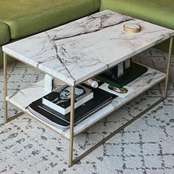 Bundle Deal! Marble Gold Coffee Table + Chic Wood Rotating TV Console