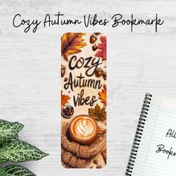 Cozy Autumn Vibes Metal Bookmark – Fall Coffee, Knitted Scarf & Leaves Design – Local Pick Up