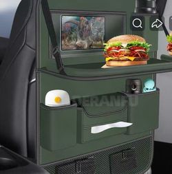Green Car Seat Back Organizer with Foldable Tray Table – Open Box, Never Used