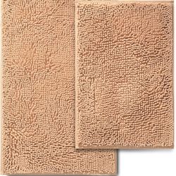 Bathroom Rugs Set, 2 Piece Washable Chenille Bath Mats, Non-Slip Bath Rug with Soft Rubber Backed, Shower Mats for Bathroom Floor, Tub and Shower (20"