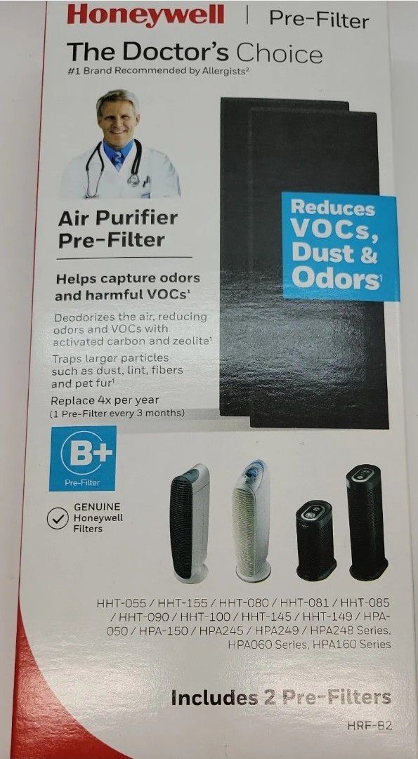 New Sealed Honeywell Air Purifier Pre-Filter B+ HRF-B2 Replacement Filter 2 Pack