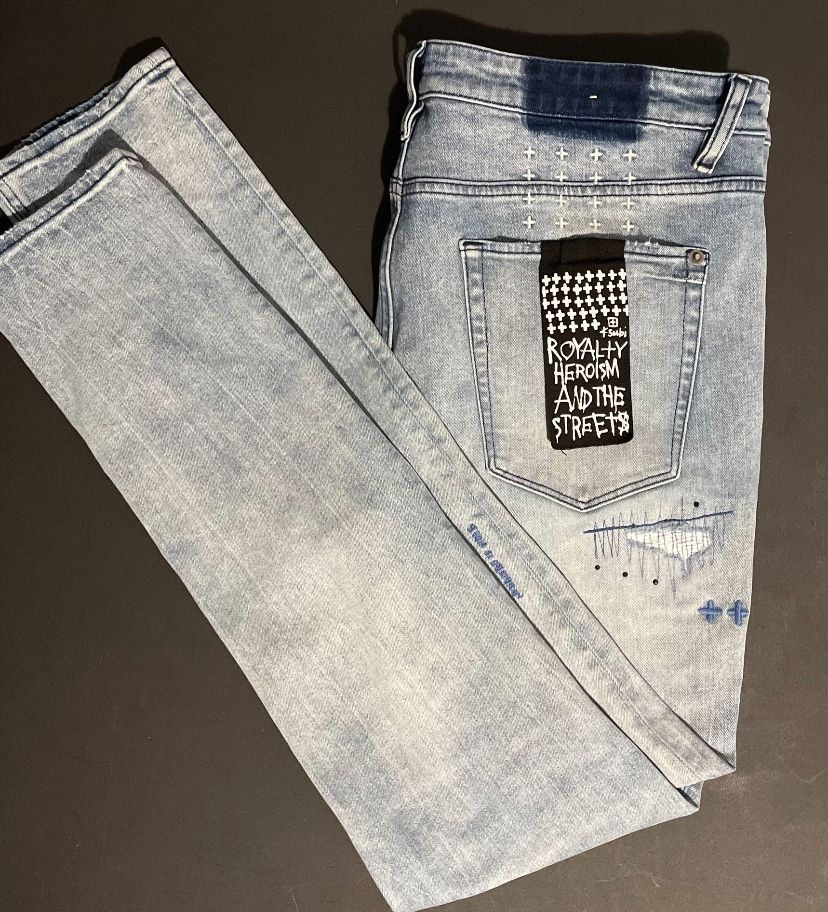 Light Blue Ksubi ‘Van Winkle Skribed Blu’ Denim Jeans