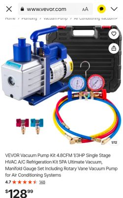VEVOR Vacuum Pump Kit 4.8CFM 1/3HP Single Stage HVAC A/C Refrigeration Kit 5PA Ultimate Vacuum, Manifold Gauge Set Including Rotary Vane Vacuum Pump f
