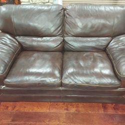 Dark Brown Leather Love Seat