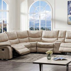 Beige Sectional Sofa With Reclining Seats