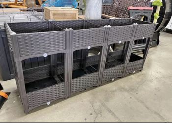 Assembled New 63" L Raised Garden Bed Planter Box Rattan Pattern Plastic Planters with Drainage Hole